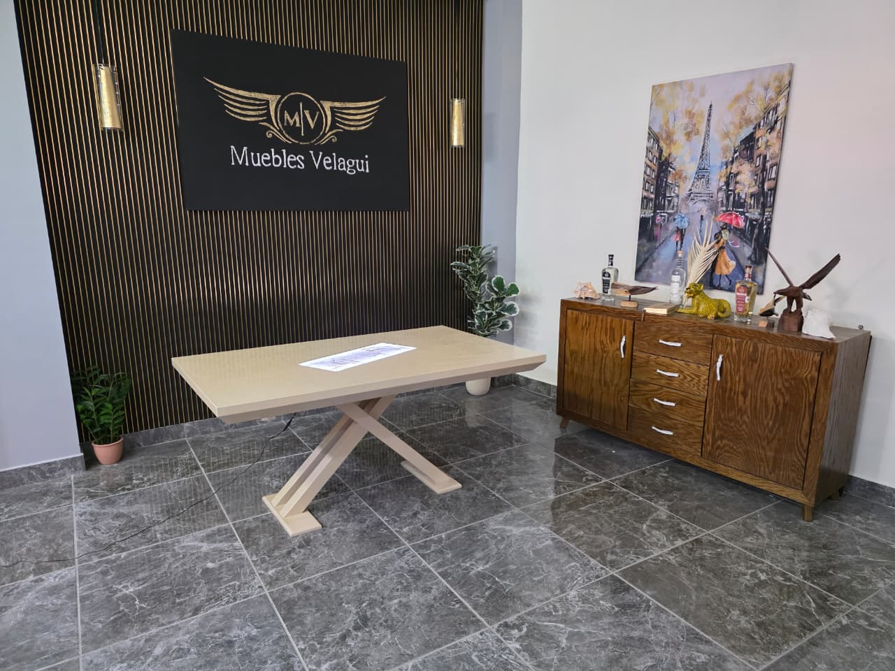 MESA TORONTO DE 6, CHAPA DE ENCINO, COLOR PERLA