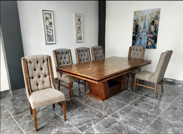 Comedor toledo de 8 chapa encino color nogal, tapiz cantela oreo